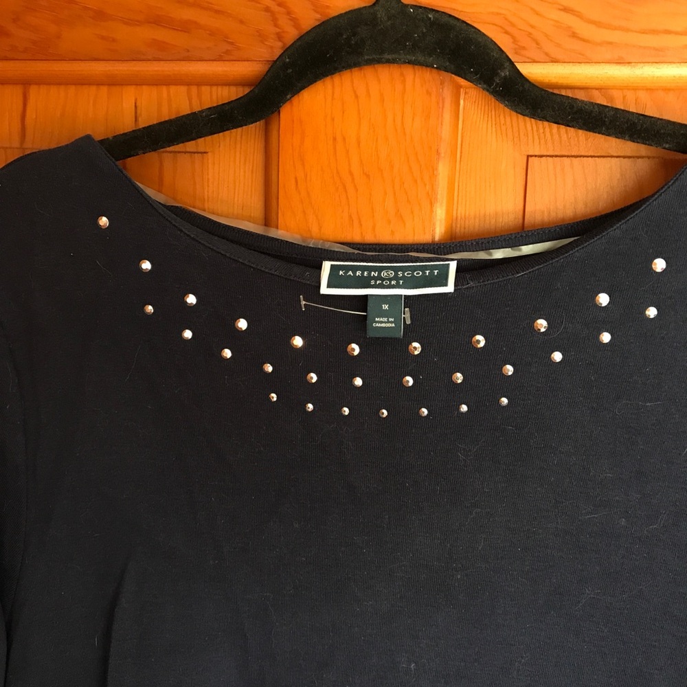 Karen Scott Navy Embellished Long Sleeve Dress, Size Medium